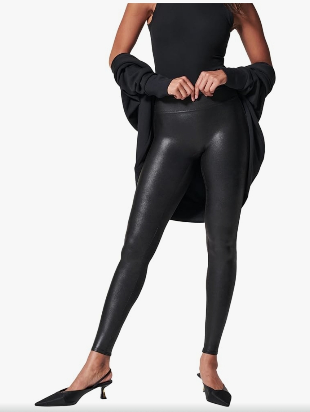 Spanx Faux Leather Black Leggings Size Large